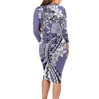 Aloha Vintage Plumeria Hawaiian Tapa Pattern Family Matching Long Sleeve Bodycon Dress and Hawaiian Shirt Purple Hawaiian Tapa Pattern - Polynesian Pride
