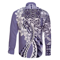 Aloha Vintage Plumeria Hawaiian Tapa Pattern Family Matching Short Sleeve Bodycon Dress and Hawaiian Shirt Purple Hawaiian Tapa Pattern - Polynesian Pride