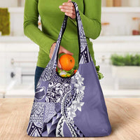 Aloha Vintage Plumeria Hawaiian Tapa Pattern Grocery Bag Purple Hawaiian Tapa Pattern - Polynesian Pride