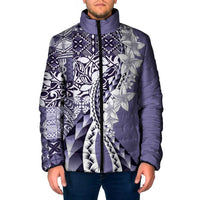 Aloha Vintage Plumeria Hawaiian Tapa Pattern Padded Jacket Purple Hawaiian Tapa Pattern - Polynesian Pride