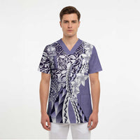 Aloha Vintage Plumeria Hawaiian Tapa Pattern Scrub Top Purple Hawaiian Tapa Pattern - Polynesian Pride