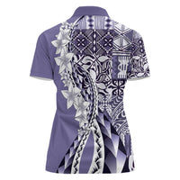 Aloha Vintage Plumeria Hawaiian Tapa Pattern Women Polo Shirt Purple Hawaiian Tapa Pattern - Polynesian Pride