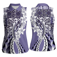 Aloha Vintage Plumeria Hawaiian Tapa Pattern Women Sleeveless Polo Shirt Purple Hawaiian Tapa Pattern - Polynesian Pride