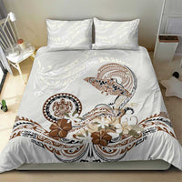 Polynesian Manta Ray Bedding Set Beige Floral Turtle Tattoo - Polynesian Pride