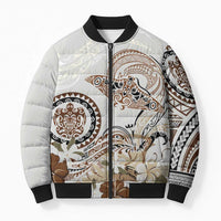Polynesian Manta Ray Bomber Puffer Jacket Beige Floral Turtle Tattoo - Polynesian Pride