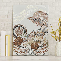 Polynesian Manta Ray Canvas Wall Art Beige Floral Turtle Tattoo - Polynesian Pride
