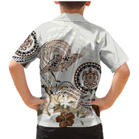 Polynesian Manta Ray Family Matching Mermaid Dress and Hawaiian Shirt Beige Floral Turtle Tattoo - Polynesian Pride