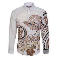 Polynesian Manta Ray Family Matching Mermaid Dress and Hawaiian Shirt Beige Floral Turtle Tattoo - Polynesian Pride