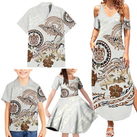 Polynesian Manta Ray Family Matching Summer Maxi Dress and Hawaiian Shirt Beige Floral Turtle Tattoo - Polynesian Pride