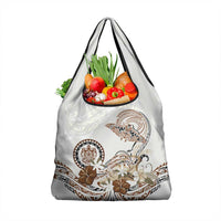 Polynesian Manta Ray Grocery Bag Beige Floral Turtle Tattoo - Polynesian Pride