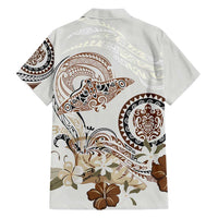 Polynesian Manta Ray Hawaiian Shirt Beige Floral Turtle Tattoo - Polynesian Pride