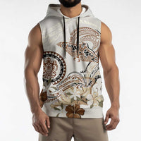 Polynesian Manta Ray Sleeveless Hoodie Beige Floral Turtle Tattoo - Polynesian Pride