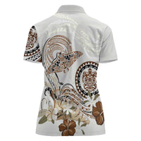Polynesian Manta Ray Women Polo Shirt Beige Floral Turtle Tattoo - Polynesian Pride