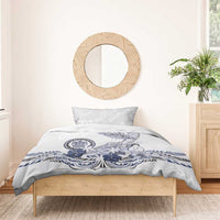 Polynesian Manta Ray Bedding Set Blue Floral Turtle Tattoo - Polynesian Pride