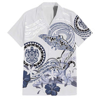 Polynesian Manta Ray Family Matching Off Shoulder Maxi Dress and Hawaiian Shirt Blue Floral Turtle Tattoo - Polynesian Pride