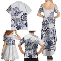 Polynesian Manta Ray Family Matching Summer Maxi Dress and Hawaiian Shirt Blue Floral Turtle Tattoo - Polynesian Pride