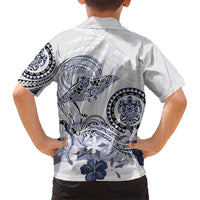 Polynesian Manta Ray Kid Hawaiian Shirt Blue Floral Turtle Tattoo - Polynesian Pride
