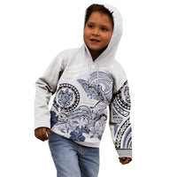 Polynesian Manta Ray Kid Hoodie Blue Floral Turtle Tattoo - Polynesian Pride