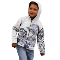 Polynesian Manta Ray Kid Hoodie Blue Floral Turtle Tattoo - Polynesian Pride