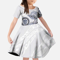 Polynesian Manta Ray Kid Short Sleeve Dress Blue Floral Turtle Tattoo - Polynesian Pride