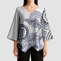 Polynesian Manta Ray Kimono Sleeve Blouse Blue Floral Turtle Tattoo - Polynesian Pride
