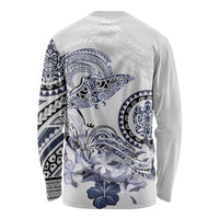 Polynesian Manta Ray Long Sleeve Shirt Blue Floral Turtle Tattoo - Polynesian Pride