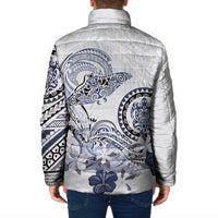 Polynesian Manta Ray Padded Jacket Blue Floral Turtle Tattoo - Polynesian Pride