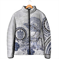 Polynesian Manta Ray Padded Jacket Blue Floral Turtle Tattoo - Polynesian Pride