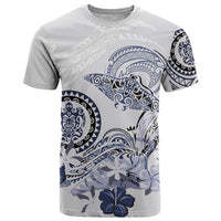 Polynesian Manta Ray T Shirt Blue Floral Turtle Tattoo - Polynesian Pride