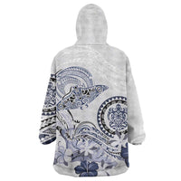 Polynesian Manta Ray Wearable Blanket Hoodie Blue Floral Turtle Tattoo - Polynesian Pride