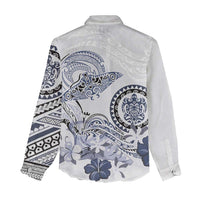 Polynesian Manta Ray Women Casual Shirt Blue Floral Turtle Tattoo - Polynesian Pride