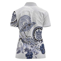 Polynesian Manta Ray Women Polo Shirt Blue Floral Turtle Tattoo - Polynesian Pride