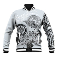 Polynesian Manta Ray Baseball Jacket Gray Floral Turtle Tattoo - Polynesian Pride