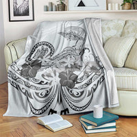 Polynesian Manta Ray Blanket Gray Floral Turtle Tattoo - Polynesian Pride