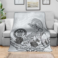 Polynesian Manta Ray Blanket Gray Floral Turtle Tattoo - Polynesian Pride