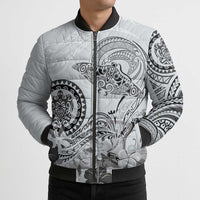 Polynesian Manta Ray Bomber Puffer Jacket Gray Floral Turtle Tattoo - Polynesian Pride