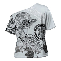 Polynesian Manta Ray Cross Shoulder Shirt Gray Floral Turtle Tattoo - Polynesian Pride