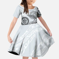 Polynesian Manta Ray Family Matching Mermaid Dress and Hawaiian Shirt Gray Floral Turtle Tattoo - Polynesian Pride