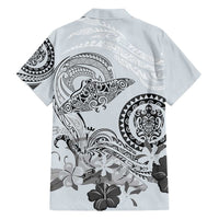 Polynesian Manta Ray Family Matching Short Sleeve Bodycon Dress and Hawaiian Shirt Gray Floral Turtle Tattoo - Polynesian Pride