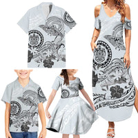 Polynesian Manta Ray Family Matching Summer Maxi Dress and Hawaiian Shirt Gray Floral Turtle Tattoo - Polynesian Pride
