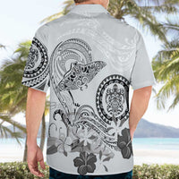 Polynesian Manta Ray Hawaiian Shirt Gray Floral Turtle Tattoo - Polynesian Pride