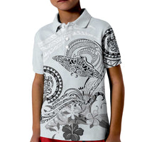 Polynesian Manta Ray Kid Polo Shirt Gray Floral Turtle Tattoo - Polynesian Pride