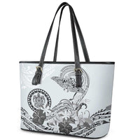 Polynesian Manta Ray Leather Tote Bag Gray Floral Turtle Tattoo - Polynesian Pride