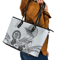 Polynesian Manta Ray Leather Tote Bag Gray Floral Turtle Tattoo - Polynesian Pride