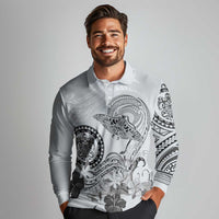 Polynesian Manta Ray Long Sleeve Polo Shirt Gray Floral Turtle Tattoo - Polynesian Pride