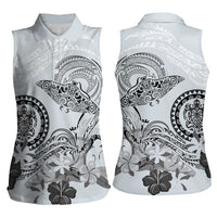 Polynesian Manta Ray Women Sleeveless Polo Shirt Gray Floral Turtle Tattoo - Polynesian Pride