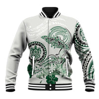Polynesian Manta Ray Baseball Jacket Green Floral Turtle Tattoo - Polynesian Pride