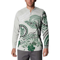 Polynesian Manta Ray Button Sweatshirt Green Floral Turtle Tattoo - Polynesian Pride