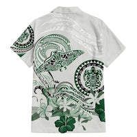 Polynesian Manta Ray Family Matching Mermaid Dress and Hawaiian Shirt Green Floral Turtle Tattoo - Polynesian Pride