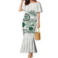 Polynesian Manta Ray Family Matching Mermaid Dress and Hawaiian Shirt Green Floral Turtle Tattoo - Polynesian Pride